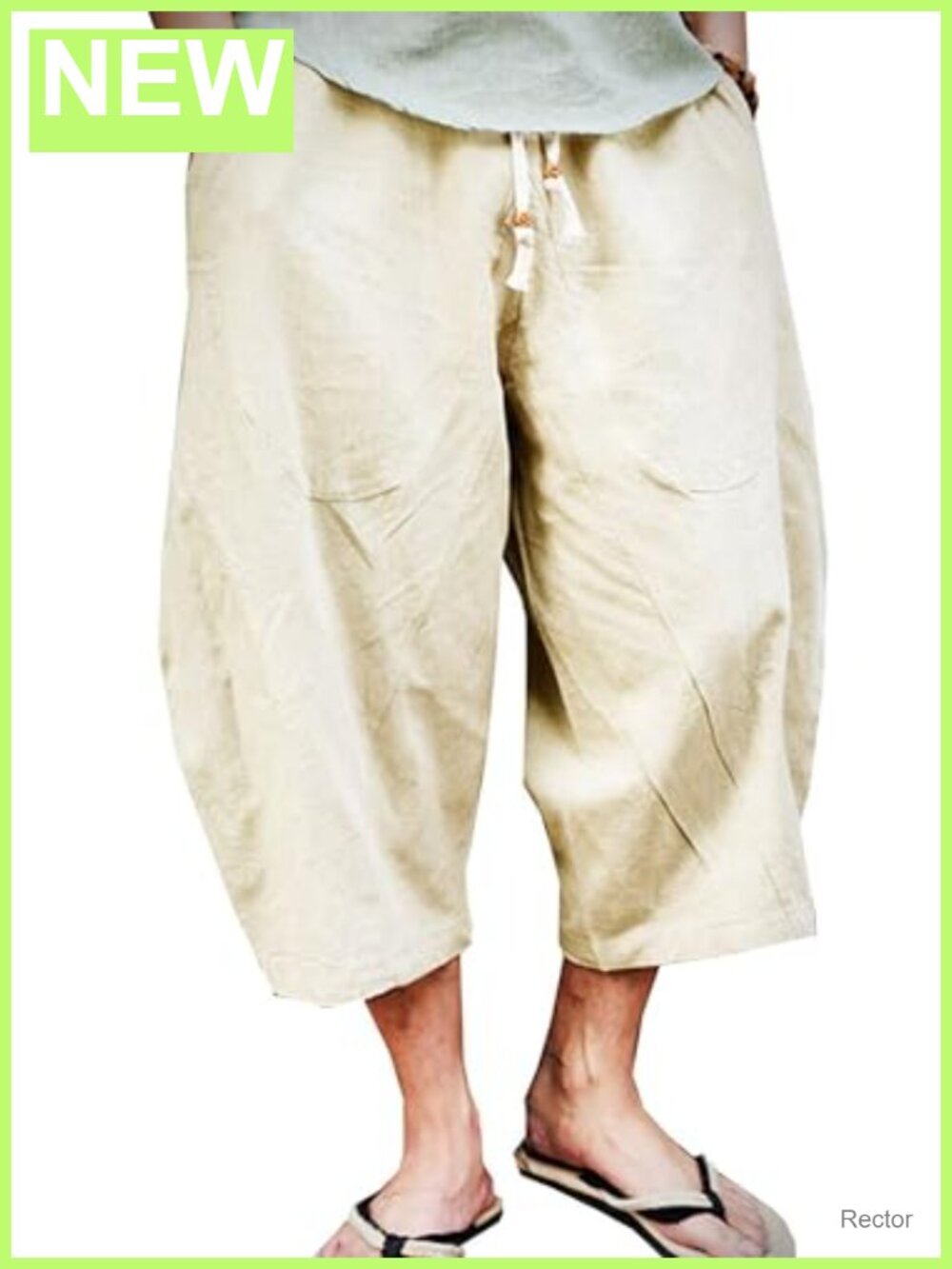 Men's Baggy Cotton Linen Drawstring Lounge Harem Pants Loose Fit Capris